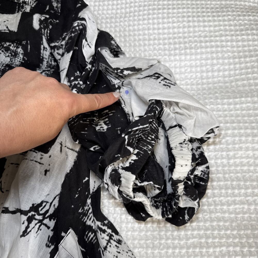 Step In Style Long Shirt Dress 1X White Black Cotton Whimsy Art Flowy NWT READ - Picture 10 of 16